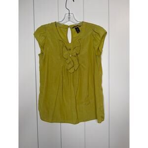 H&M Chartreuse Ruffle Front Blouse Women’s Size 10